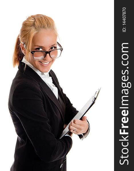 Businesswoman with folder in hands