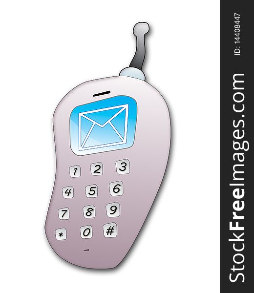 Mobile phone isolated on white background. Cartoon image