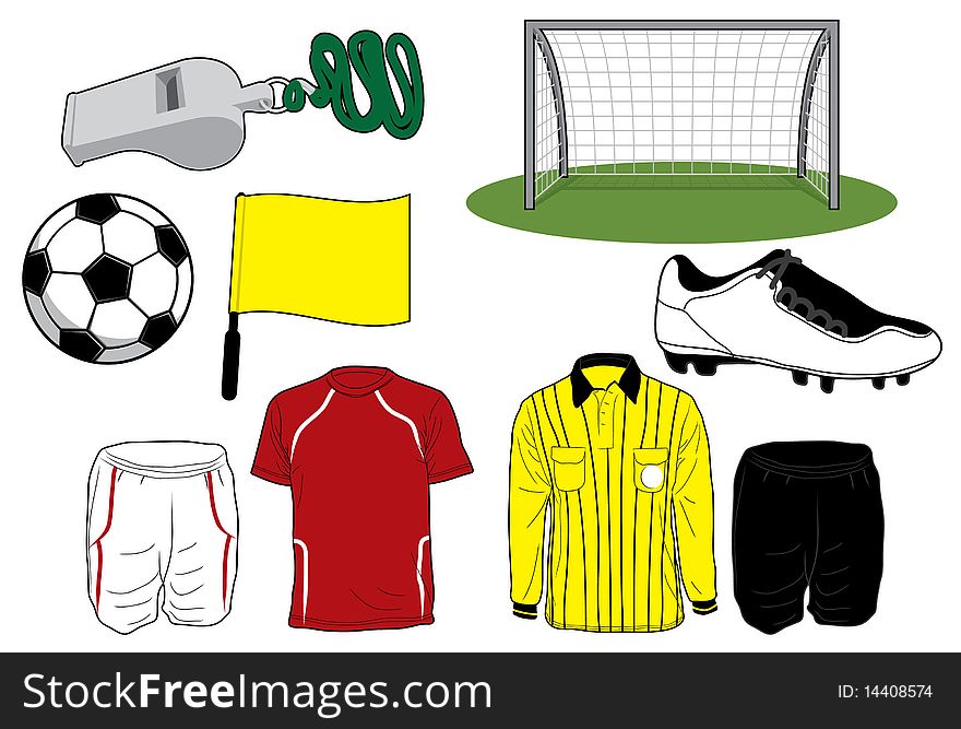 Soccer clothes and equipment icons. Soccer clothes and equipment icons