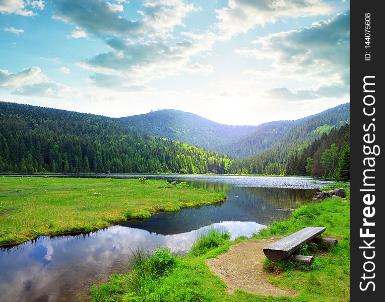 Kleiner Arbersee Lake In The National Park Bavarian Forest,Germany.