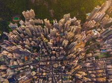 Aerial View Of Hong Kong Downtown, China. Financial District And Business Centers In Smart City In Asia. Top View Of Skyscraper Stock Image Aerial View Of Hong Kong Downtown, China. Financial District And Business Centers In Smart City In Asia. Top View Of Skyscraper Stock Image