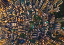 Aerial View Of Hong Kong Downtown, China. Financial District And Business Centers In Smart City In Asia. Top View Of Skyscraper Royalty Free Stock Image