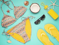 Summer Vacation, Travel, Tourism Concept Flat Lay Stock Photos