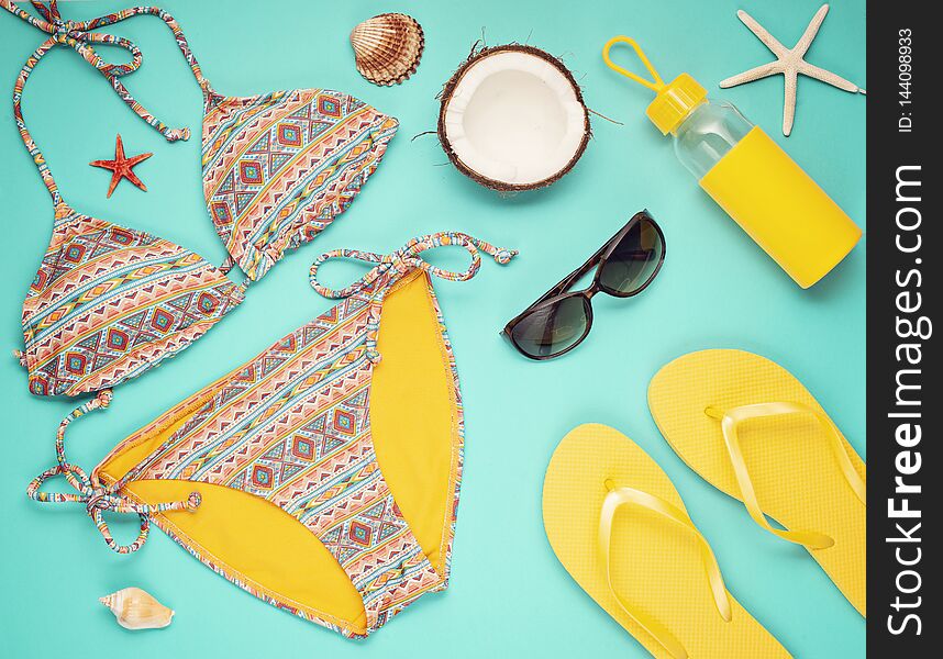 Summer Vacation, Travel, Tourism Concept Flat Lay