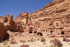 Wide View Of Large Cliff Side Tomb. Stock Photos