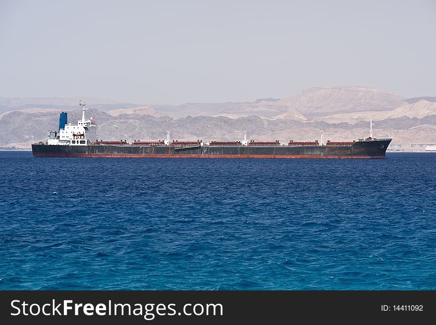 Cargo ship moored in Aqaba port. Jordan