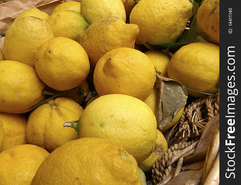 Big lemons at civic market in la spezia