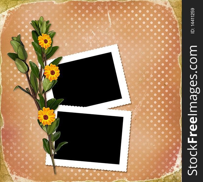 Card with bouquet on old grunge background