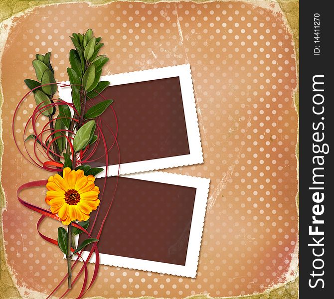 Card with bouquet on old grunge background