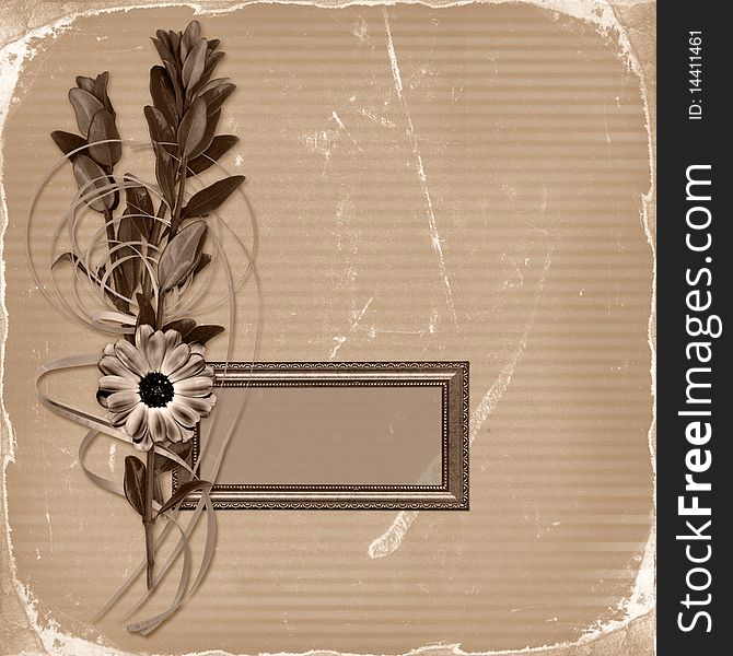 Frame With Bouquet On Old Grunge Background