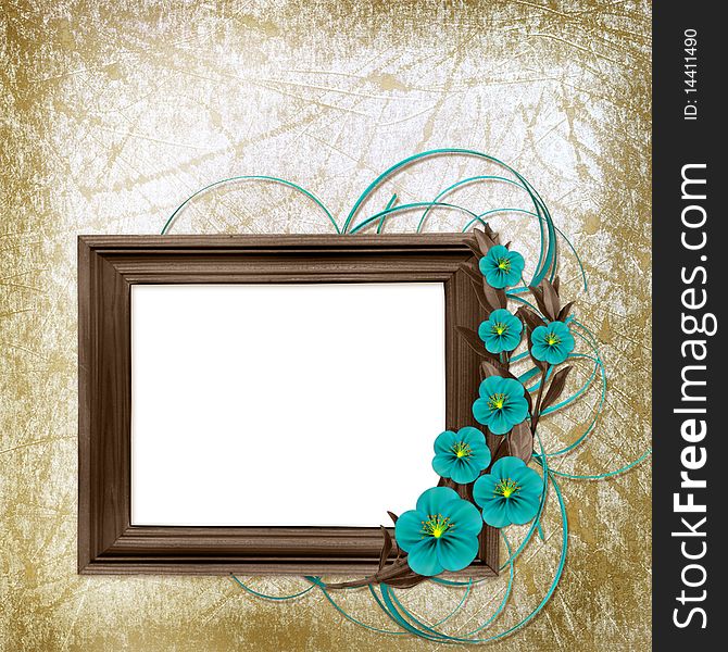 Frame with bouquet on old grunge background