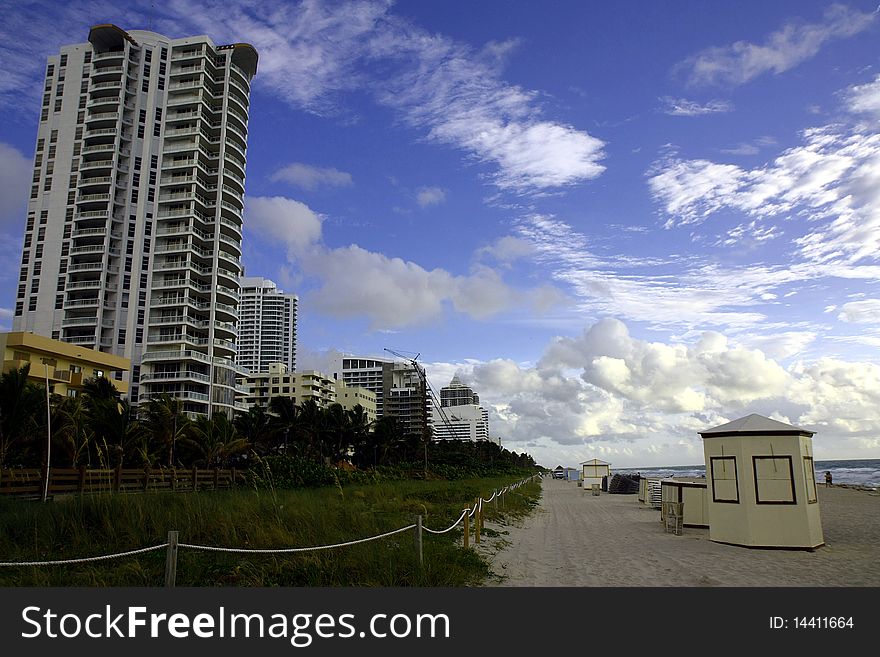 Miami beach skyline at the waterfront