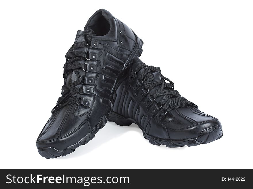 Black leather sport shoes