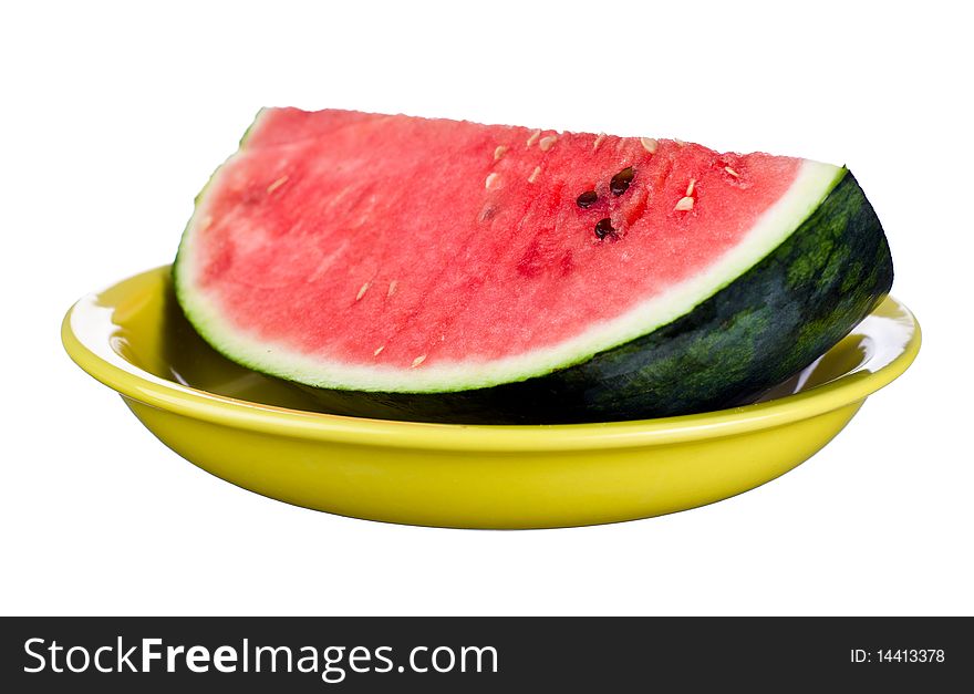 Watermelon on plate isolated on white