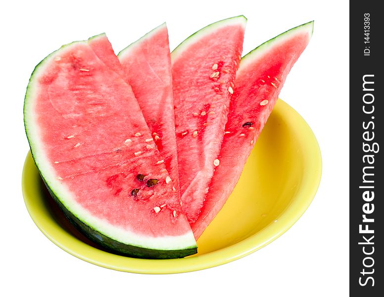 Watermelon on plate isolated on white