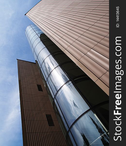 Glass tower in czech republic with blue sky