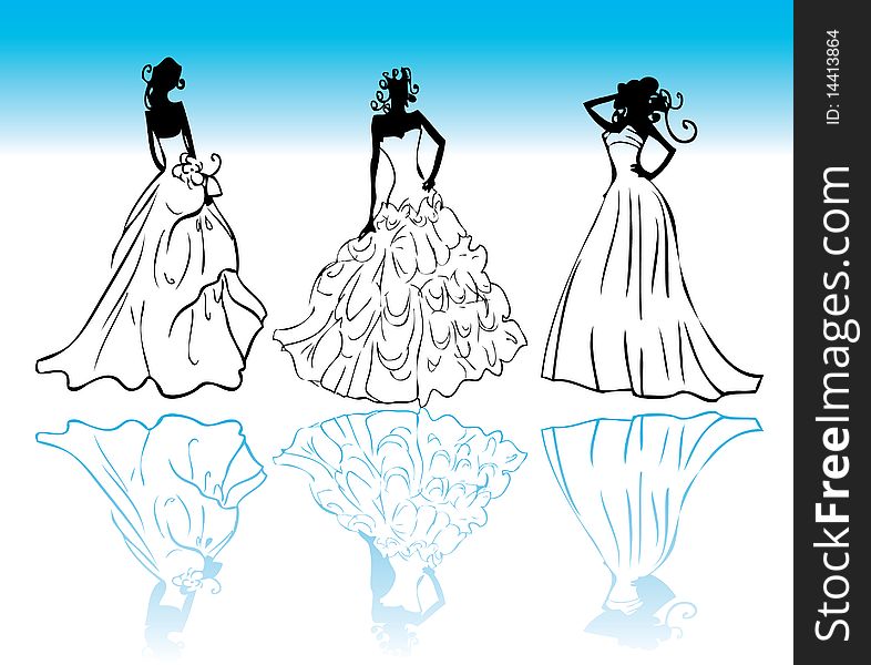 Wedding dress icons collection vector silhouette. Wedding dress icons collection vector silhouette
