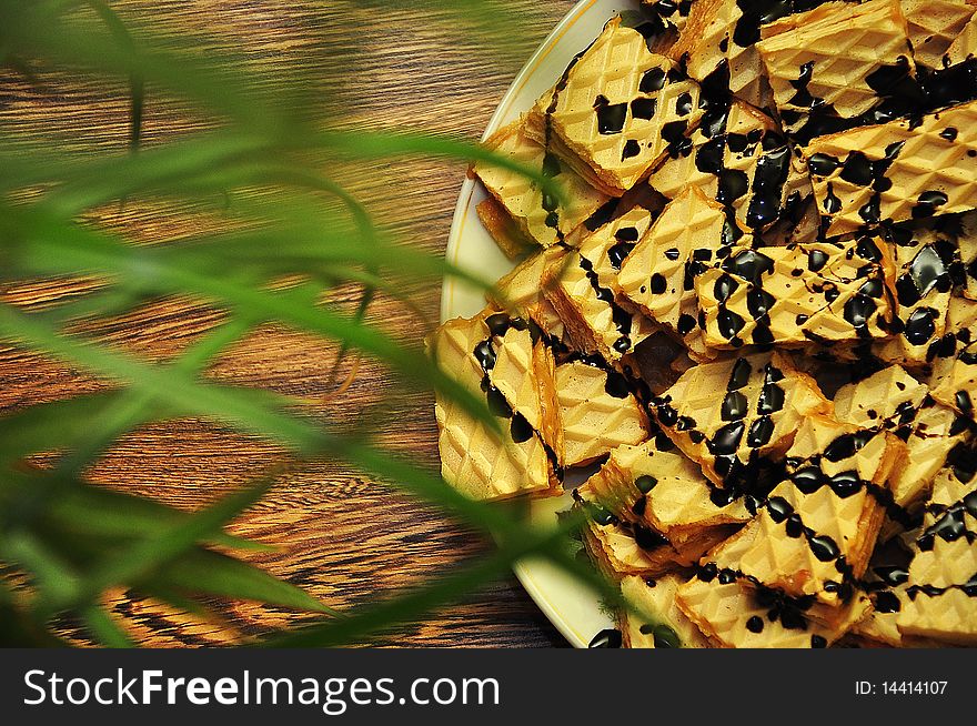 Top view of a Full plate with chocolate wafers