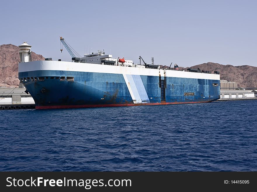 Cargo ship moored in Aqaba port. Jordan