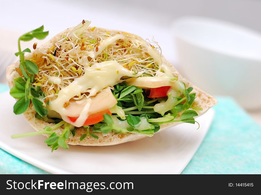 Pita bread pocket salad for healthy breakfast. Healthy eating, diet and nutrition, and lifestyle concepts. Pita bread pocket salad for healthy breakfast. Healthy eating, diet and nutrition, and lifestyle concepts.