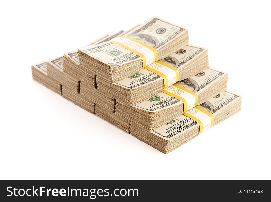 Stacks of One Hundred Dollar Bills Isolated