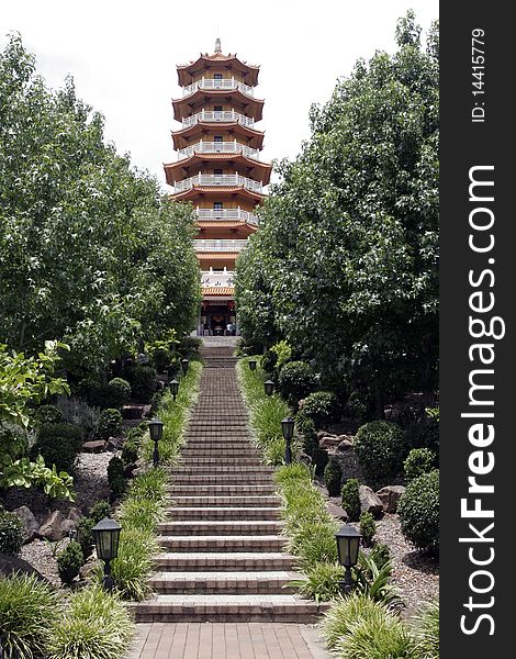 Seven Level Chinese Pagoda, Temple Building With Stairs