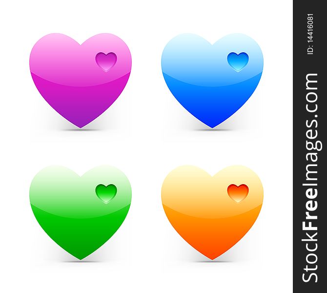 Set of a illustration of colourful hearts. Glass style. Set of a illustration of colourful hearts. Glass style