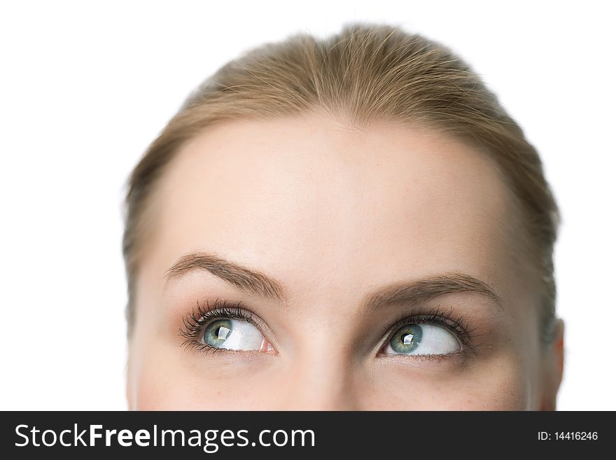 Beauty woman closeup face on white background
