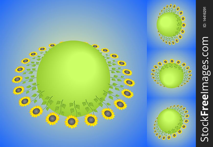 Abstract illustration. Sunflowers on the earth.