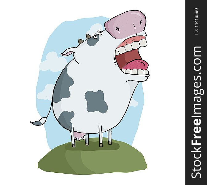 Vector illustration of a funny cartoon mad cow. Vector illustration of a funny cartoon mad cow