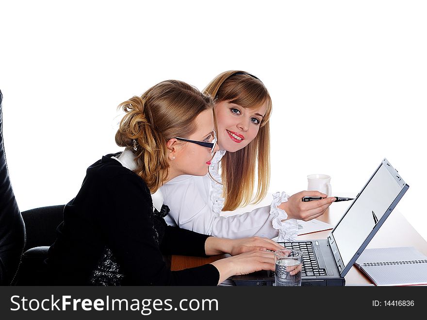 Two charming business woman with laptop. Two charming business woman with laptop