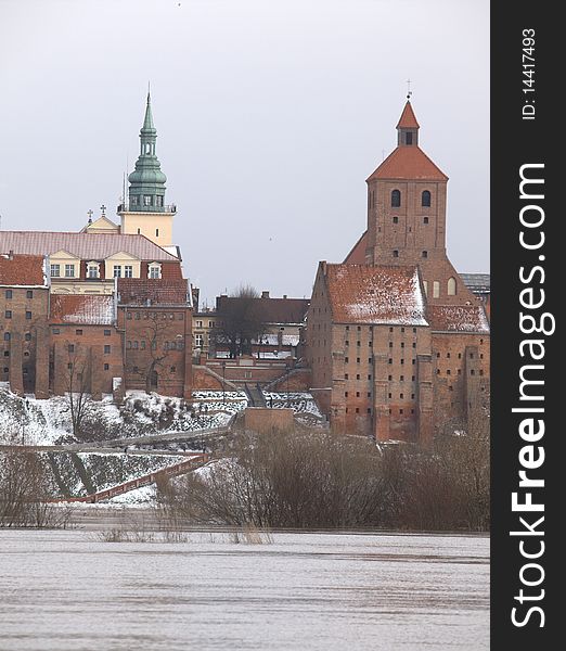 The Vistula river flooded the valley and city in winter; Grudziadz, Poland. The Vistula river flooded the valley and city in winter; Grudziadz, Poland.