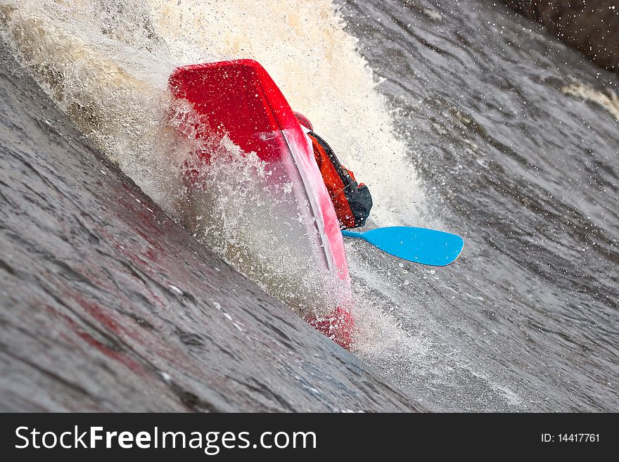 Kayak freestyle on whitewater, Russia, Msta, may 2010