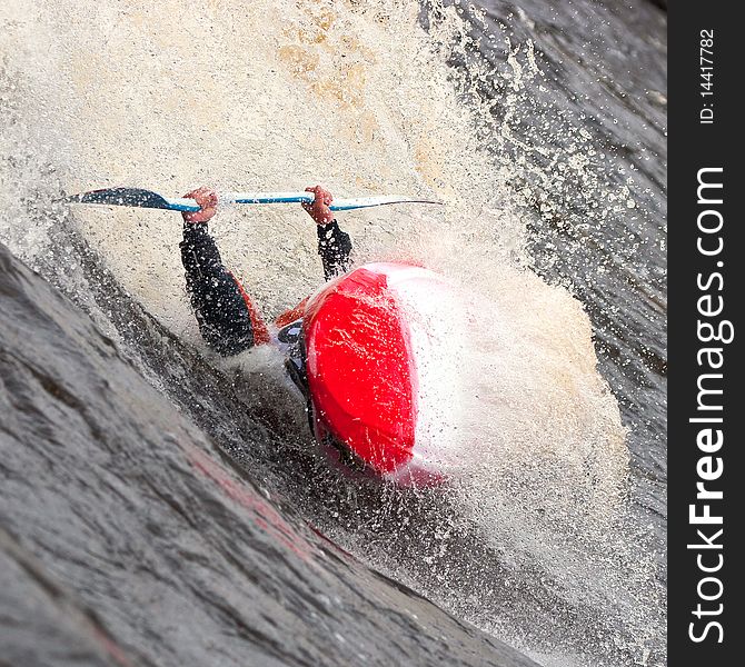 Kayak freestyle on whitewater, Russia, Msta, may 2010