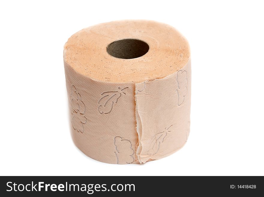 Pink toilet paper isolated on white