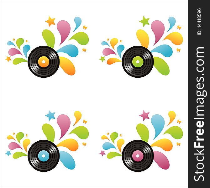 Set of 4 colorful vinyl records. Set of 4 colorful vinyl records