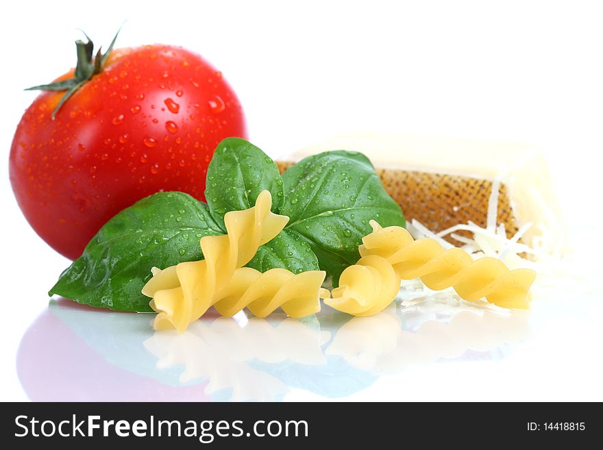 Basic Pasta Ingredients isolated on a white backgorund