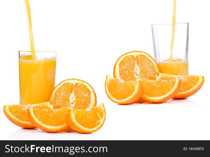 Orange and outpouring juice