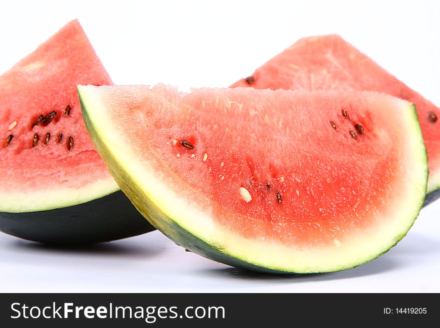 Pieces of watermelon on white background