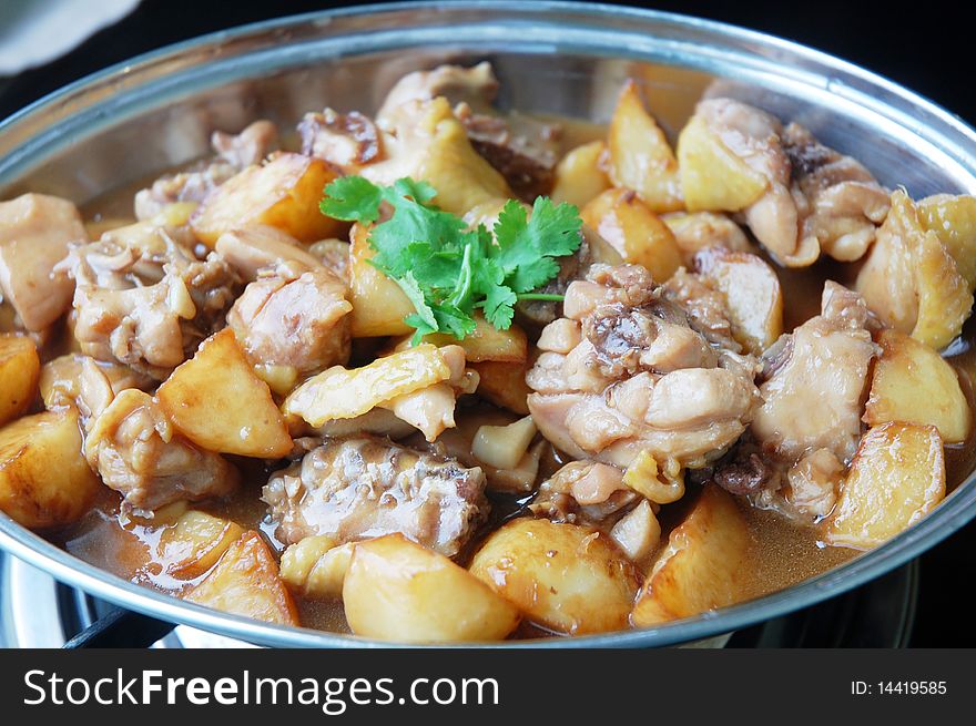 Close up of potato chicken on the plate