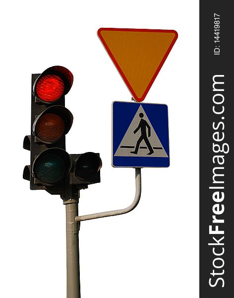 The traffic light on a white