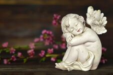 Guardian Angel And Spring Flowers Royalty Free Stock Photography