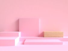 3d Rendering Minimal Abstract Blank Pink Square Wood Scene Stock Image