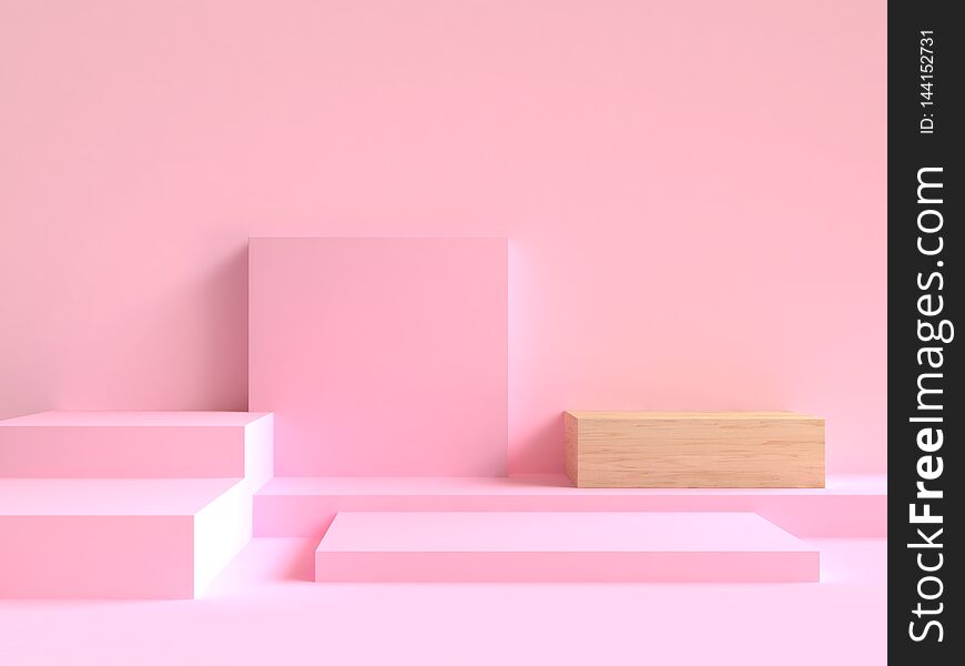 3d rendering minimal abstract blank pink square wood scene