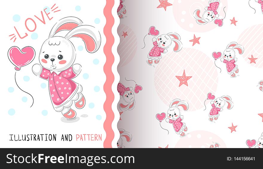 Rabbit with heart - seamless pattern