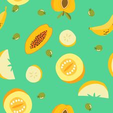 Free Tropical Exotic Fruits Seamless Pattern. Cute Fresh Organic Fruits Background. Vector Illustration Of Watermelon, Cherry, Pear, Stock Photos - 144167573