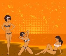 Girls On A Summer Beach. Stock Photo