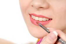 Applying Liquid Glossy Lipstick Stock Photo Applying Liquid Glossy Lipstick Stock Photo
