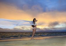 Woman On Lanikai Beach At Sunrise Royalty Free Stock Images Woman On Lanikai Beach At Sunrise Royalty Free Stock Images