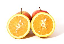 Two Pieces Of Orange And Two Red Apples Royalty Free Stock Image Two Pieces Of Orange And Two Red Apples Royalty Free Stock Image